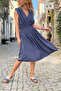 Italian Navy Blue K Double-Breasted Collar Shoulder B Ruched Y Soft-Textured Elastic Waist D Woven Dress 110 35 - 5