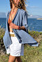 Italian Navy Blue Ş Shawl Collar Double Sleeve D Textured Asymmetrical Casual D Woven Cardigan 70 50 - 6