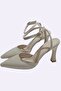 Cream Beige Pointed Toe Ankle Strap Heeled Shoes - 8