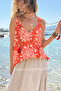 Italian Orange Strappy D Patterned Y Soft-Textured A-Form Fit Casual D Woven Blouse 65 50