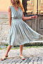 Italian Khaki K Double-Breasted Collar Shoulder B Ruched Y Soft-Textured Elastic Waist D Woven Dress 110 35 - 3