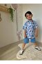 Boy's Blue Tropik Patterned Shirt & Denim Shorts Summer Set J-2001M - 2