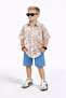 Boy's Beige Tropik Patterned Shirt & Denim Shorts Summer Set J-2001K