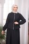 Black Ribbed Front Zipper Jacket and Skirt Set - 3