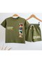 Unisex Kids Cotton Piece Khaki Printed T-Shirt Shorts Set - 7