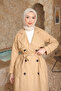 Beige Double-Breasted Collared Lined Trench Coat - 2