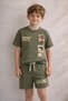 Buddies Booth Boys Vintage Olive Green Printed Shorts Set