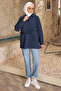 Navy Blue Buttoned Front Detailed Tunic in Terry Cotton - 3