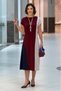 Burgundy Navy Blue Cream 3 Colors Cotton Piece Modal Fabric Dress - 2