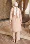 Beige Waist Tie Tunic Trousers Suit - 5