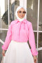 Pink Peter Pan collar Sleeve Elastic Buttoned Shirt