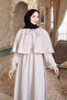Stone Cape Detailed Dress with Elastic Sleeves - 3