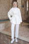 Ecru Stone Detailed Slit Oversized Tunic - 3