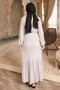 Gray Elastic Sleeves Buttoned Waist Tie-Detail Gofre Dress - 5