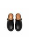 Black Genuine Leather Needle Zamba Detailed t Buckled Women's Sabo Slippers