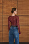 Slim Fit Crew Neck Long Sleeve Semi Sheer Lace Blouse - 5