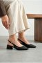 Women's Black Leather Gold Buckle Pointed Toe Ankle Strap Low Heel Summer Slingback Shoes - 6