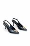 Women's Stiletto Black Pointed Toe Medium Heel Gold Buckled New Season C2286 - 5