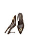 Women's Stiletto Brown Pointed Toe Medium Heel Gold Buckled New Season C2286