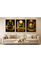 Golden Illuminated Kaaba – Prophet's Mosque – Kubbetü's Sahra 3-Piece Painting Set |   Premium Islamic Wall Decor - 3