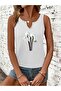 Women's Floral Printed Half V-Neck Sleeveless Regular Fit Casual T-Shirt - 4