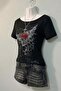 Black Rose Red Heart Gothic Y2K Short Sleeve Cropped Body - 2