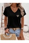 Mini Leopard Heart Printed Women's Oversize V-Neck T-Shirt
