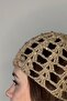 Light Brown Sequin Knitted Crochet Hat, Patterned Beanies, Gold Sequin - 4