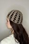 Light Brown Sequin Knitted Crochet Hat, Patterned Beanies, Gold Sequin - 2