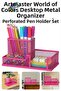 Pink Desktop Metal Pen Holder Set 3-Piece Combo 1 Pack Mesh Perforated Colorful Pen Holder Paper Holder Cube