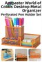 Orange Desktop Metal Pen Holder Set 3-Piece Combo 1 Pack Mesh Perforated Colorful Pen Holder Paper Holder Cube