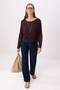Brown Relaxed Boat Neck Low Shoulder Long Sleeve Stretchy Knitted Blouse Twoss26Bz00703 - 2