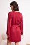 Bordo Kuşaklı Dantelli Viskon Örme Sabahlık THMSS22SB0006 - 4