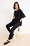 Black Crew Neck Short Sleeve Basic Jogger Knitted Blouse and Pants Top and Bottom Set TWOSS24AU00120 - 2