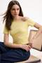 Light Yellow Shirred Asymmetric Neckline Stretchy Knitted Blouse Twoss24Bz00073 - 2