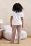Kahverengi Ayıcık Nakışlı Çizgili Örme Büyük Beden Pijama Takımı TBBSS26AI00003 - 2