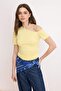 Light Yellow Shirred Asymmetric Neckline Stretchy Knitted Blouse Twoss24Bz00073