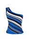 Mavi Asimetrik Yaka Fitted Renk Bloklu Crop Triko İnce Bluz TWOSS26BZ00301 - 9