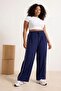 Navy Blue Wide Leg Contrast Stripe Woven Plus Size Pants Tbbss26Ar00014