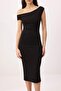 Siyah Bodycon Asimetrik Yaka Düşük Kol Kısa Kollu Midi Soft Touch Örme Elbise TWOSS26EL00629 - 3