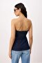 Koyu Mavi Kemer Detaylı Az Esnek Straplez Denim Bluz TWOSS26BZ00656 - 4