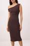 Kahverengi Bodycon Asimetrik Yaka Düşük Kol Kısa Kollu Midi Soft Touch Örme Elbise TWOSS26EL00629 - 3