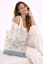 Ays Home Light Blue Floral Washable Zippered Cloth Beach Shopping Bag - 2