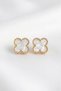 Clover Model White Enamel Stainless Steel Gold Color Women's Earrings - 3
