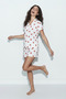 95% Cotton Women's White Red Heart Patterned Short Sleeve Buttoned Shorts Pajamas Set