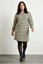 Plus Size Crew Neck Long Sleeve Striped Short Lycra Viscose Dress 302882 - 2