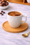 Single Person 2 Piece Porcelain Turkish Coffee Cup Set. Premium Coffee Set with Bamboo Plate, Flower - 2