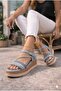 Women's Blue Ocean Stone Filled Heel Sandals-0509 - 3