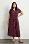 Plus Size Collar Detail Short-Sleeve Pocketed Slit Stretch Fabric Viscose Dress 615605