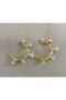 Gold Design Pearl Row Hoop Earrings - 2